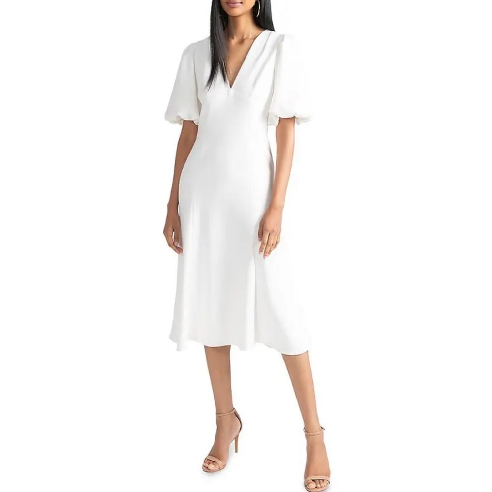 NWT Shoshanna Canyon Crepe Short Sleeve Ivory MIDI Dress 2
